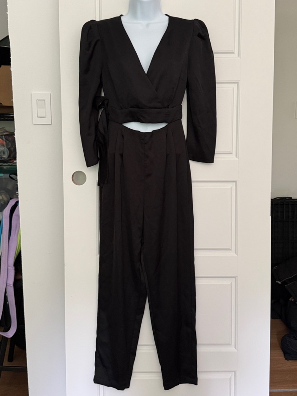 Dynamite Black Wrap Jumpsuit with Puff Shoulders